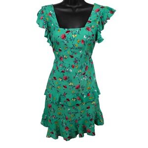Lottie & Holly B.O.G Collective Green Floral Ruffle Tiered Mini‎ Dress Small NWT